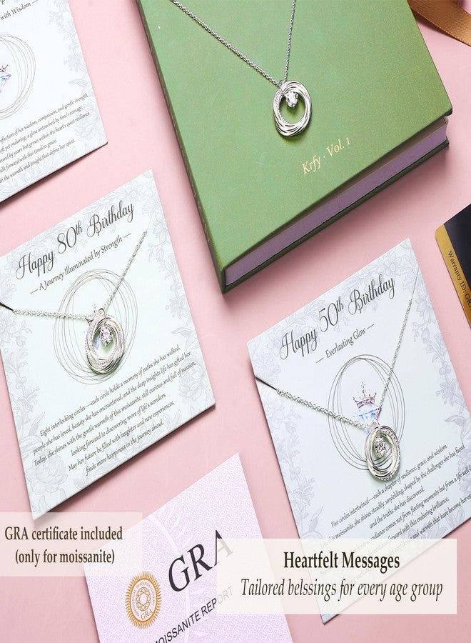 Krfy Birthday Gifts for Women Unique - 925 Sterling Silver Necklace with Moissanite 50th Birthday Gifts for Women 50 Years Old Birthday Card Present for Her Mom Wife Friend Female Turning 50s - Image 4